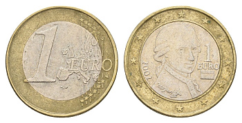 Австрия 1 евро 2002 Вольфганг Амадей Моцарт KM 3088 биметалл 4629-412