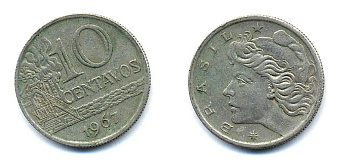 БРАЗИЛИЯ 10 СЕНТАВО 1967 KM 578.1 медно-никель 51-5151