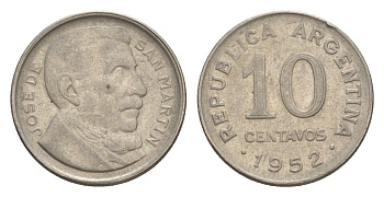 Аргентина 10 сентаво 1952 KM 47 медно-никель 4636-317