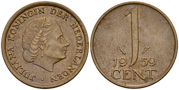 Нидерланды 1 цент 1959 Юлиана (1949-1980) KM 180 бронза    4598-214