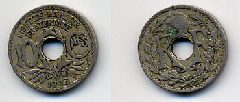 Франция 10 сантимов 1918 тип Линдайё KM 866a, Le Franc 138.3 медно-никель 4383-465