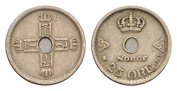 Норвегия 25 эре 1927 Хокон VII (1905-1957) KM 384 медно-никель 4658-748