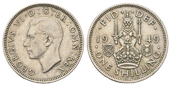 Великобритания 1 шиллинг 1949 Георг VI (1936-1952), Шотландский герб KM 877, Spink 4109 медно-никель 4707-1113