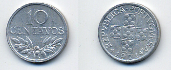 ПОРТУГАЛИЯ 10 СЕНТАВО 1971 KM 594 алюминий 29-1154