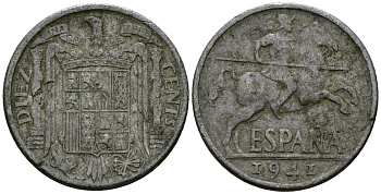 Испания 5 сентимо 1941 Рыцарь на коне, Франсиско Франко (1939-1975) KM 765 алюминий 4138-1042