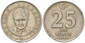 Турция 25 новых курушей 2005 KM 1167 медь цинк никель 4610-135