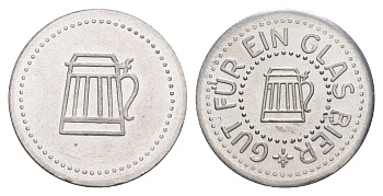 Германия жетон в 1 "стакан пива" ND диаметр 24 мм, вес 1,1 гр алюминий UNC 4638-853