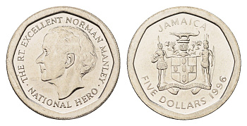 Ямайка 5 долларов 1996 KM 163 нержавеющая сталь UNC 99-735
