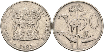 ЮАР 50 центов 1985 Зантедеския Эллиота (калла), герб KM 87 никель 4572-646