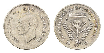 ЮАР 3 пенса 1941 Георг VI (1936-1952) KM 26 серебро 4564-936