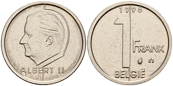 Бельгия 1 франк 1996 Belgie, Альберт II (1993-2013) KM 188 железо плакированное никелем    4598-118