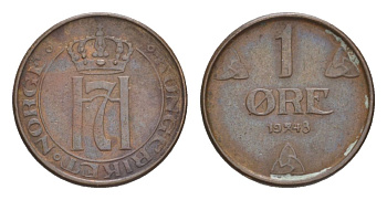 Норвегия 1 эре 1948 Хокон VII (1905-1957) KM 367 бронза 4632-1058