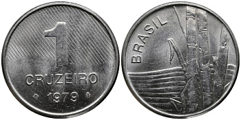 Бразилия 1 крузейро 1979 сахарный тростник KM 590 нержавеющая сталь 4549-339