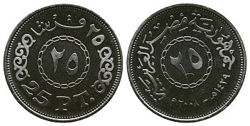 ЕГИПЕТ 25 ПИАСТРОВ 2008 KM 990 сталь плакированная никелем aUNC 4382-1115