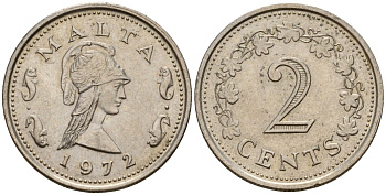 Мальта 2 цента 1972 Пентесилея, царица амазонок KM 9 медь цинк 4154-663