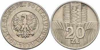 Польша 20 злотых 1973 монетный двор Кремница KM 67, Parchimowicz 245a медно-никель 109-542