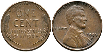 США 1 ЦЕНТ 1958 D, ЛИНКОЛЬН KM А132 медь цинк 4549-756