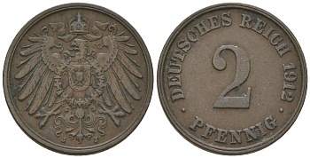 Германия 2 пфеннига 1912 J KM 16, J. 11, Weege 4 медь 4651-1147