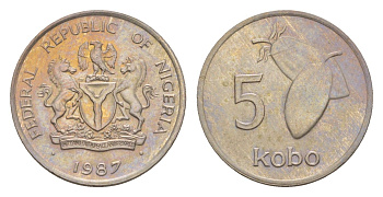 Нигерия 5 кобо 1987 KM 9.2 медно-никель UNC 4643-659
