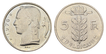 Бельгия 5 франков 1976 Belgique, Бодуэн I (1951-1993) KM 134.1 медно-никель UNC 181-231