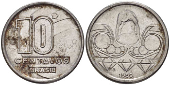 Бразилия 10 сентаво 1989 золотодобыча KM 613 нержавеющая сталь 112-1256