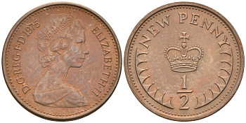 Великобритания 1/2 пенни 1975 Елизавета II (1952-2022) KM 914, Spink 4239 бронза 4588-1266