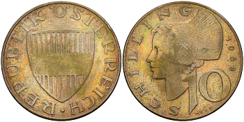 Австрия 10 шиллингов 1958  KM 2882 серебро    4601-943