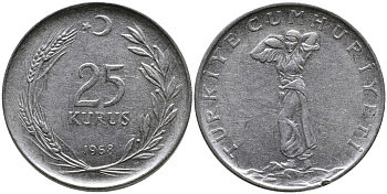 ТУРЦИЯ 25 КУРУШЕЙ 1968 KM 892.3 нержавеющая сталь 4541-613