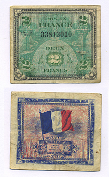 ФРАНЦИЯ 2 ФРАНКА 1944 Pick 114a бумага 7214-35-4