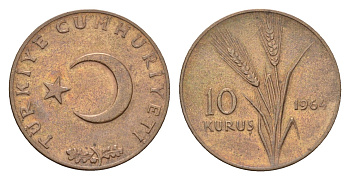 Турция 10 курушей 1964 KM 891.1 бронза 4675-241