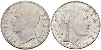 ИТАЛИЯ 20 ЧЕНТЕЗИМО 1941 R, ГОД XIX, ВИКТОР ЭММАНУИЛ III (1900-1946) KM 75b, VEM3. 1028 нержавеющая сталь 3853-826