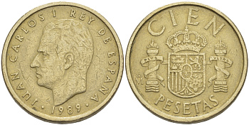 Испания 100 песет 1989 Хуан Карлос I (1975-2014) KM 826 алюминиевая бронза 4185-1013