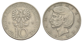Польша 10 злотых 1975 Адам Мицкевич Y 74 медно-никель 4633-131