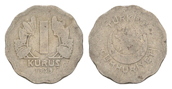 Турция 1 куруш 1939 KM 867 медно-никель 4647-459