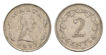 Мальта 2 цента 1977 Пентесилея, царица амазонок KM 9 медно-никель aUNC 4632-853
