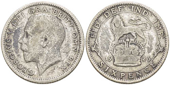 Великобритания 6 пенсов 1926 Георг V (1910-1936), есть зазор над буквой I KM 815a.1, Spink 4024 серебро 08-1417