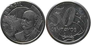 Бразилия 50 сентаво 2003 KM 651a, Schon 159a, Bentes 780 нержавеющая сталь 4523-426