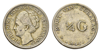 Кюрасао 1/4 гульдена 1944 D KM 44 серебро 26-733