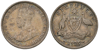 Австралия 6 пенсов 1925 Георг V (1910-1936) KM 25 серебро 4396-559