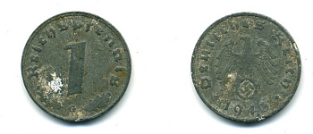 ГЕРМАНИЯ 1 РЕЙХСПФЕННИГ 1943 G J.369 цинк 54-314