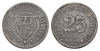 Хильдесхайм 25 пфеннигов 1920 Funck 212.6, Men05 11588.15, Men18 14500.15 железо 4582-625