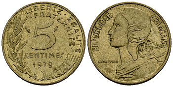 Франция 5 сантимов 1979 тип Marianne KM 933 алюминиевая бронза 4136-442