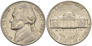 США 5 ЦЕНТОВ 1964 ДЖЕФФЕРСОН KM А192 медно-никель 4544-446