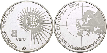 Португалия 8 евро 2004 INCM, расширение Европейского Союза KM 753a серебро PROOF 1076-5-22