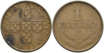 Португалия 1 эскудо 1973 KM 597 бронза 4148-427