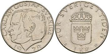 Швеция 1 крона 1978 Карл XVI Густав (1973- ) KM 852 медь плакированная медно-никелем 4364-3444
