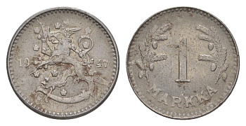 Финляндия 1 марка 1947 KM 30b железо 4647-423