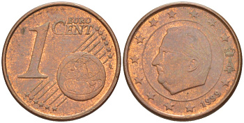 БЕЛЬГИЯ 1 ЕВРОЦЕНТ 1999 АЛЬБЕРТ II KM 224 сталь плакированная медью 46-318