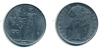 ИТАЛИЯ 100 ЛИР 1961 R KM 96.1 сталь 04-422