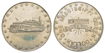 США жетон "1 доллар - MISSISSIPPI QUEEN, пароход" 1979 диаметр 37 мм медно-никель 4368-131